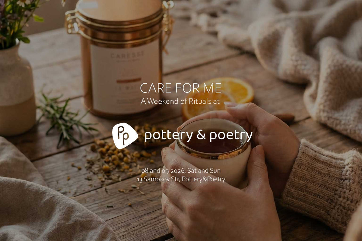 Care For Me weekend of rituals at the Pottery & Poetry studio, hands holding a warm cup
