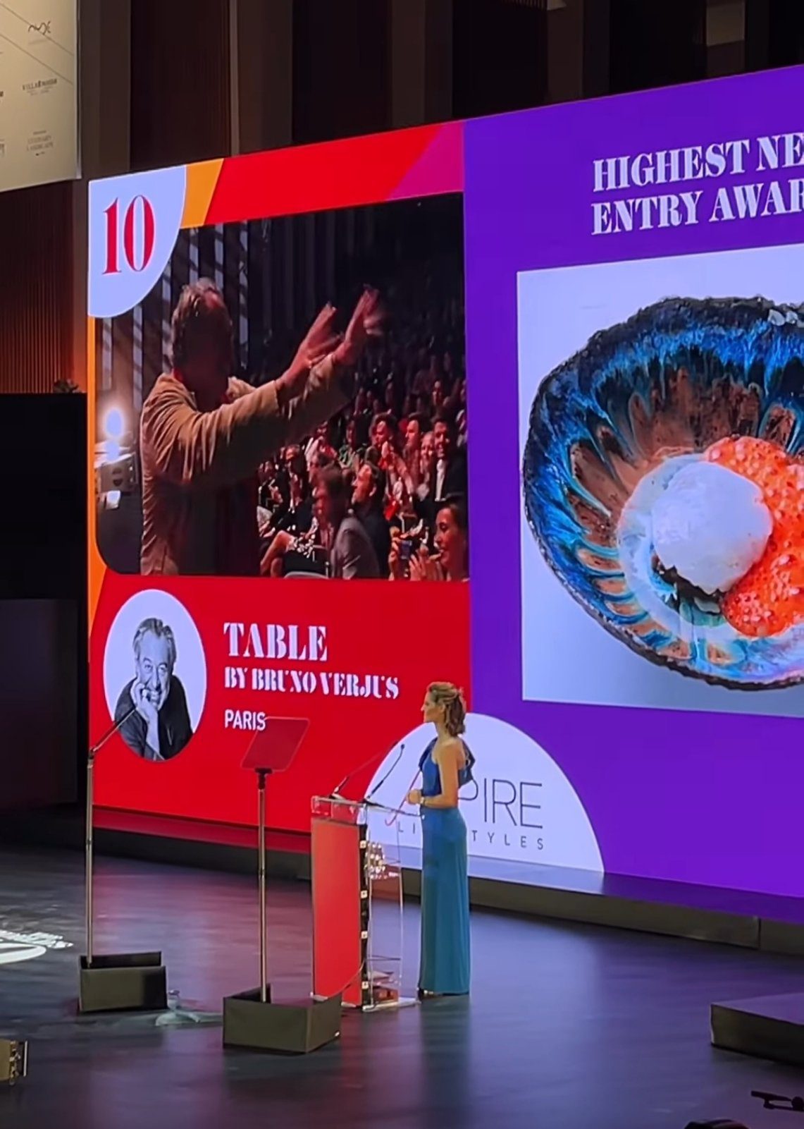 Chef Bruno Verjus's Table named on the World's 50 Best stage, with his dish on a handmade plate