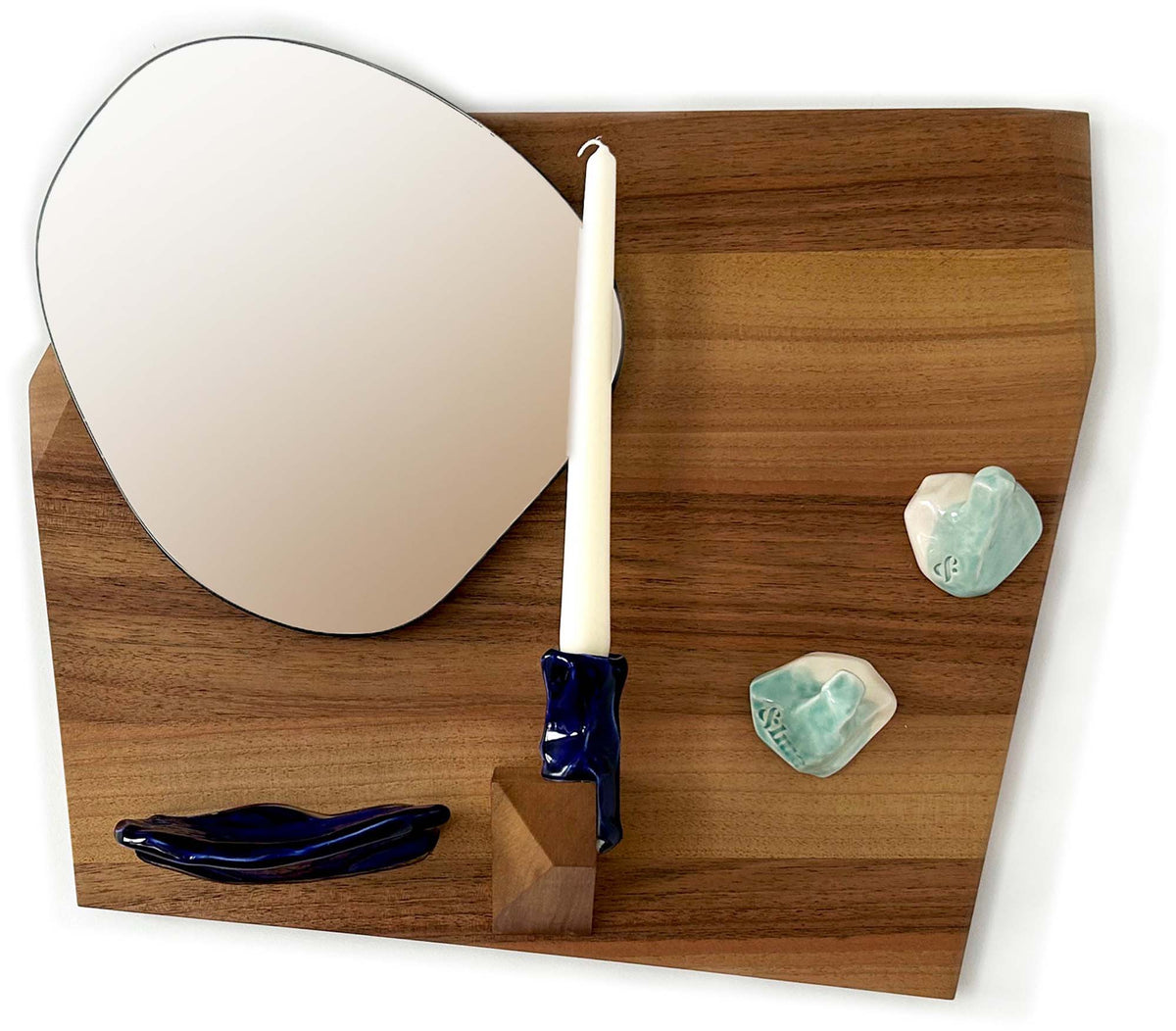 walnut wood and porcelain mirror