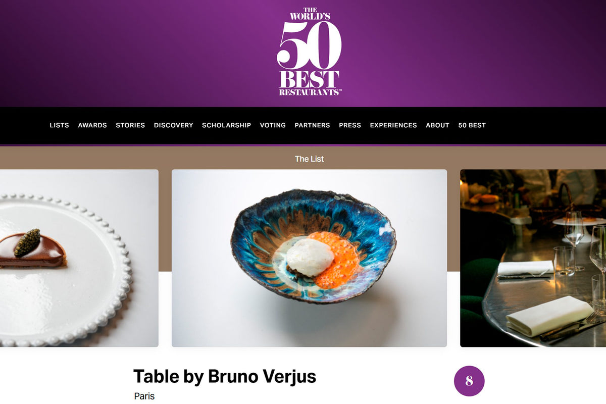 The World's 50 Best Restaurants page for Table by Bruno Verjus showing dishes on handmade plates