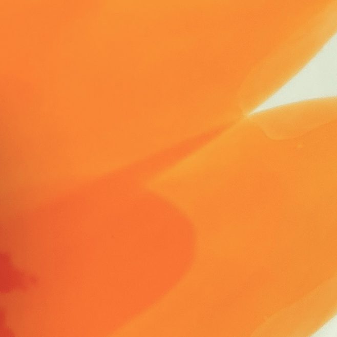 Mandarin Orange glossy glaze sample on handmade porcelain with a soft white transition