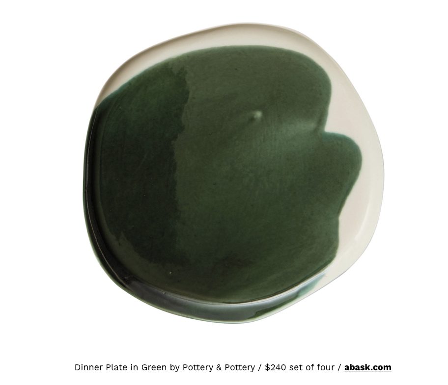 Organic handmade dinner plate with a dark green glazed centre and ivory edge