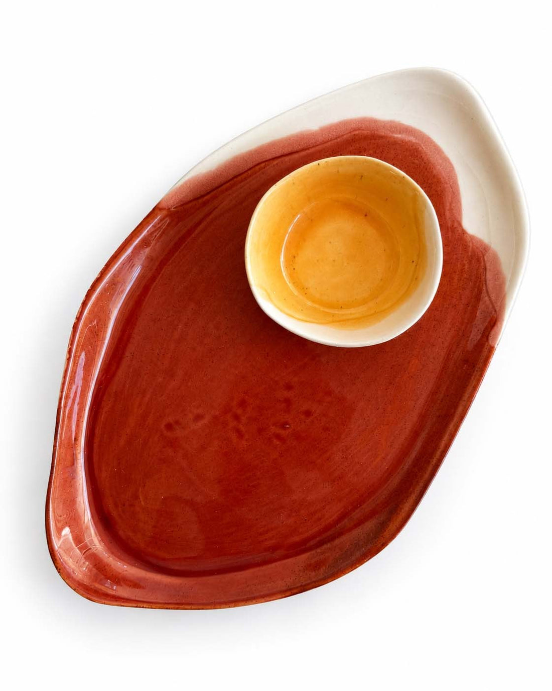 Soil to Soul porcelain platter with dip bowl in autumn glazes