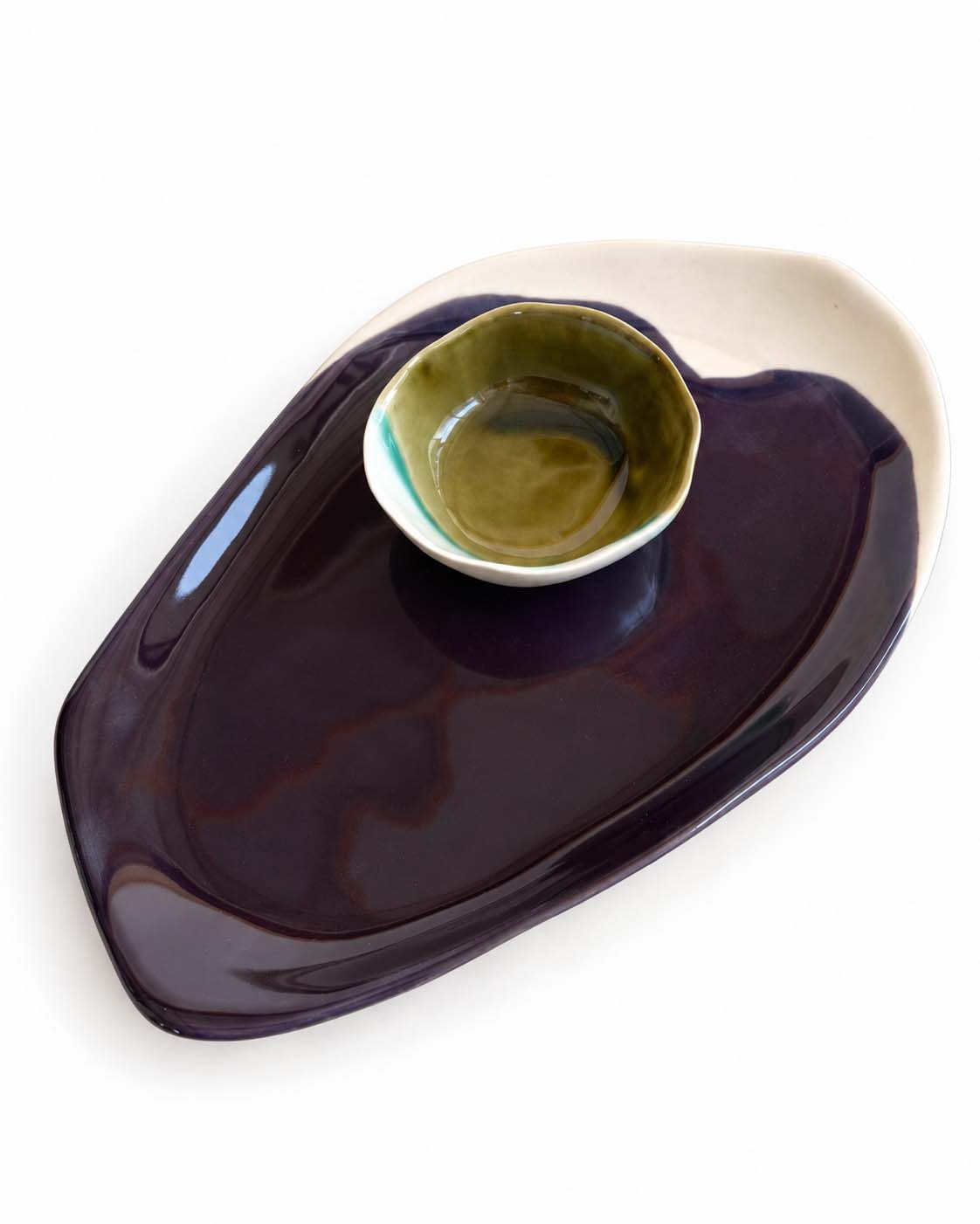 Soil to Soul porcelain platter with dip bowl in autumn glazes