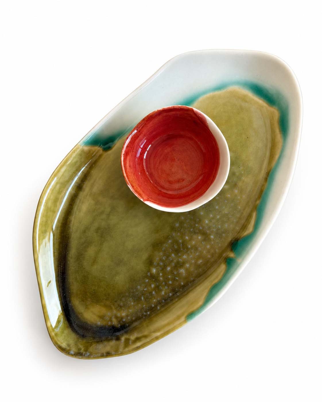 Soil to Soul porcelain platter with dip bowl in autumn glazes