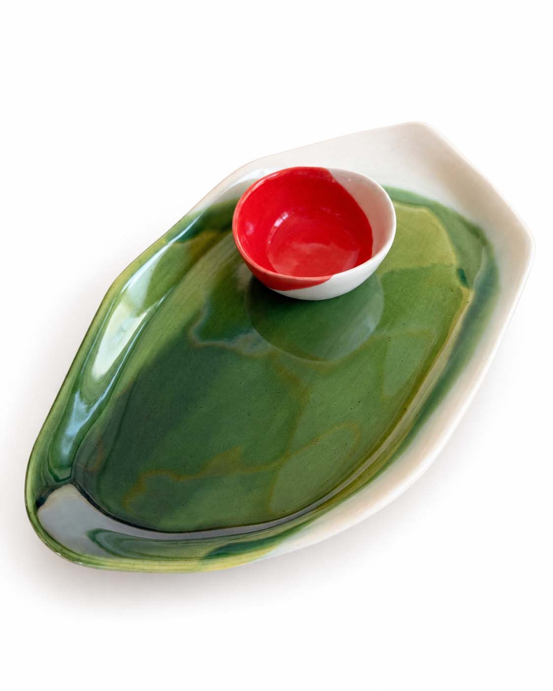 Soil to Soul porcelain platter with dip bowl in autumn glazes