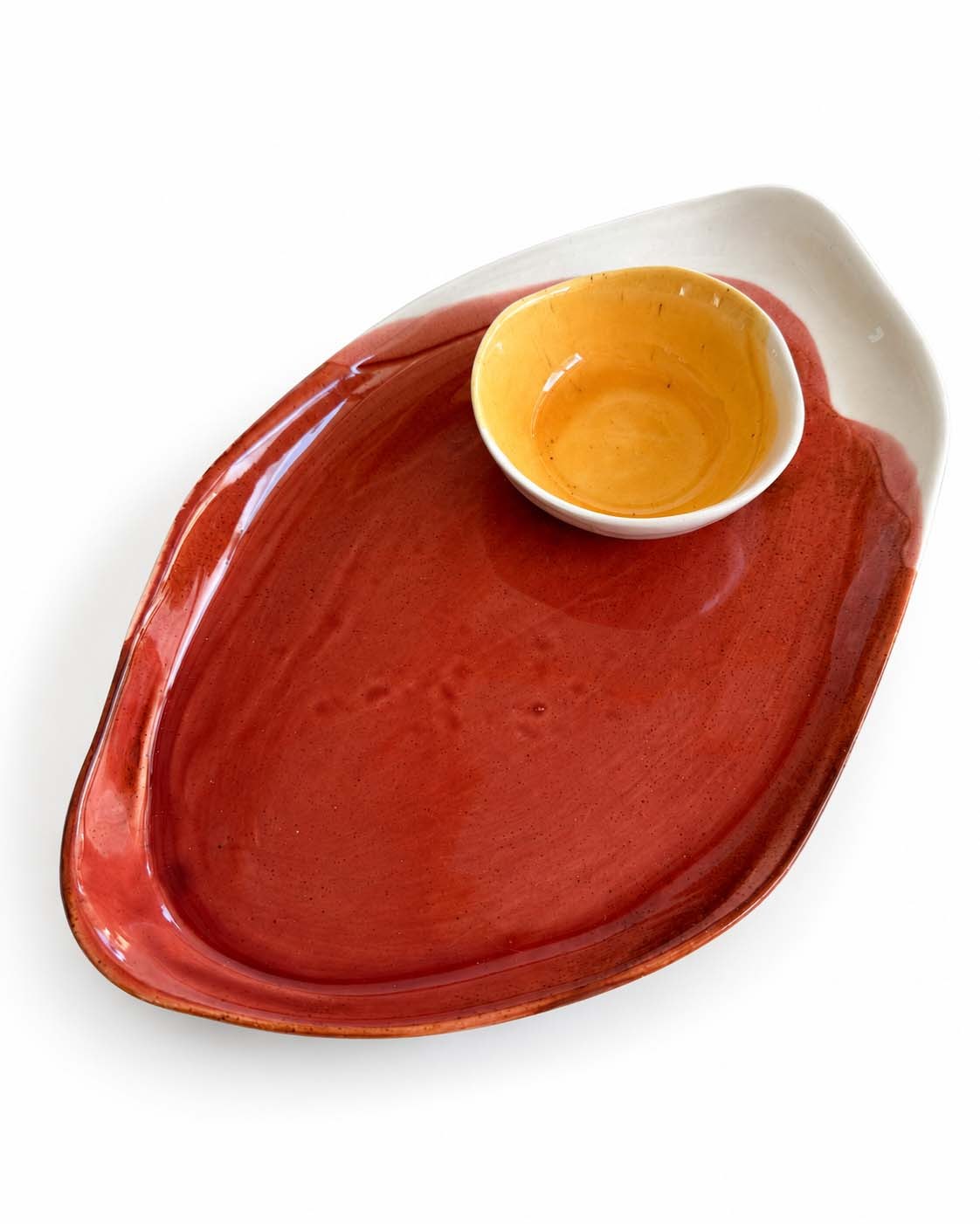 Soil to Soul porcelain platter with dip bowl in autumn glazes