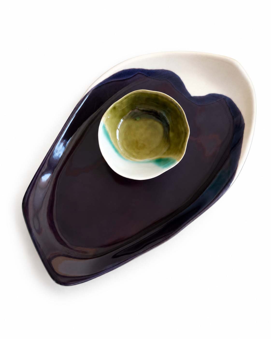 Soil to Soul porcelain platter with dip bowl in autumn glazes