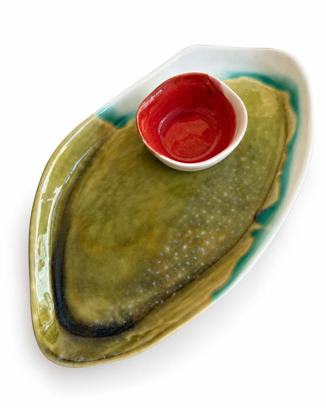 Soil to Soul porcelain platter with dip bowl in autumn glazes