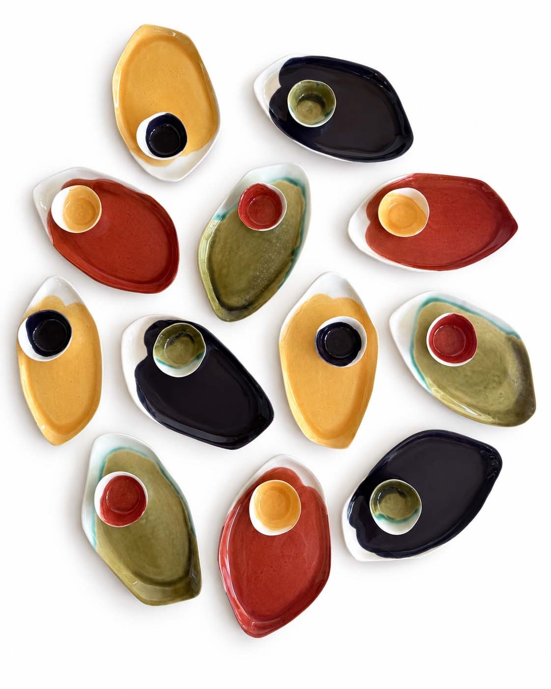 Soil to Soul porcelain platter with dip bowl in autumn glazes