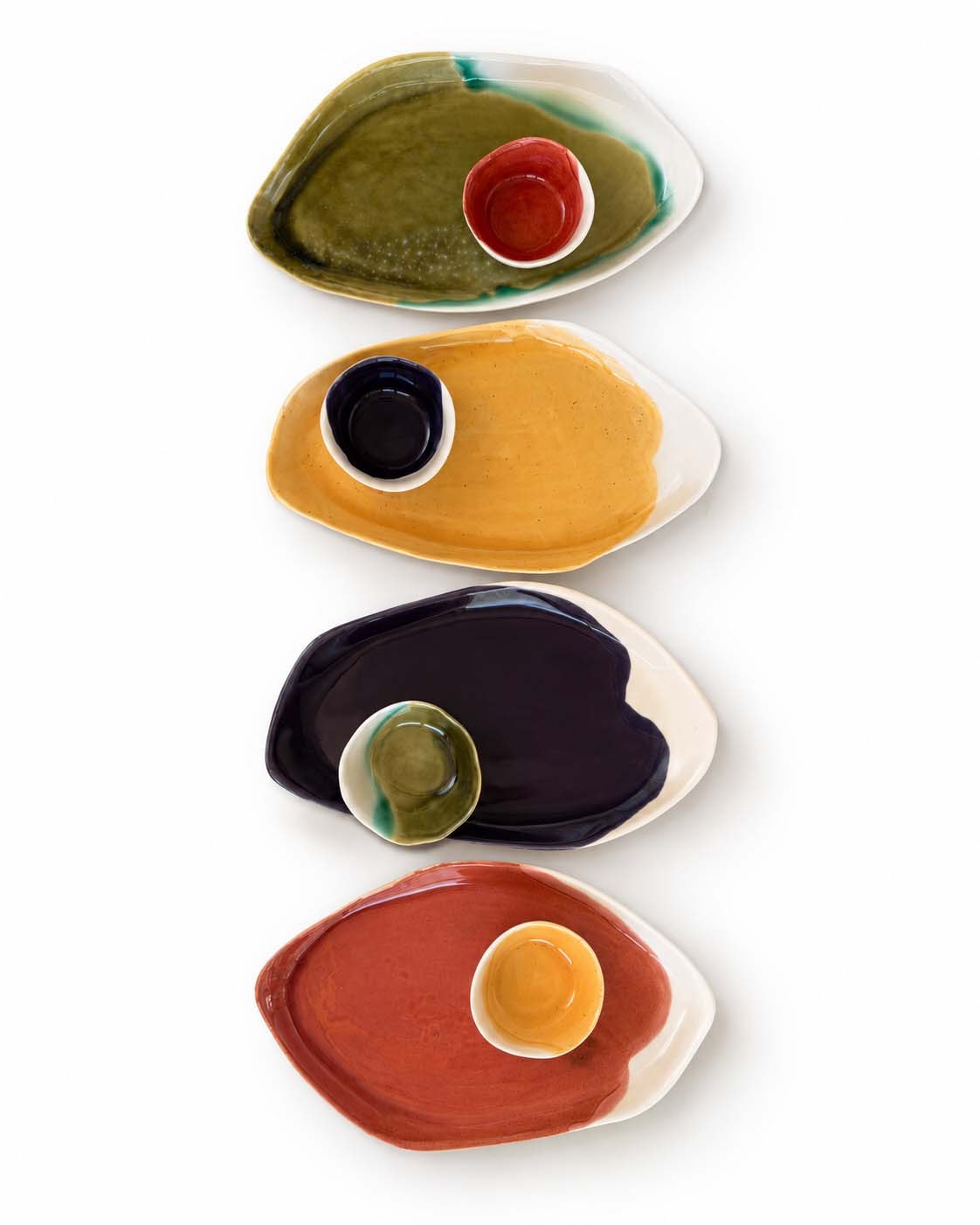 Soil to Soul porcelain platter with dip bowl in autumn glazes