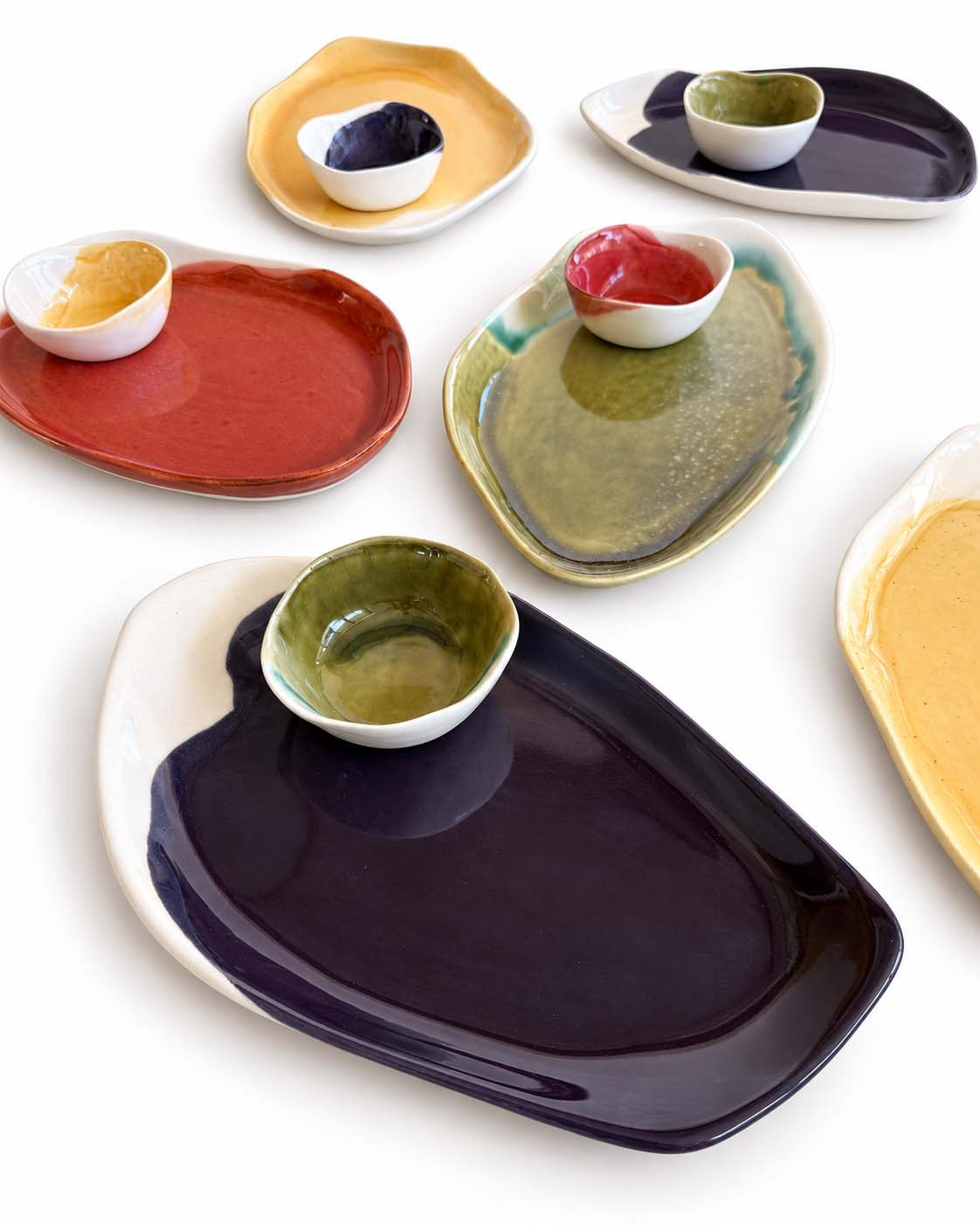 Soil to Soul porcelain platter with dip bowl in autumn glazes
