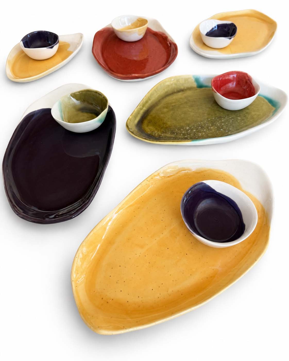 Soil to Soul porcelain platter with dip bowl in autumn glazes