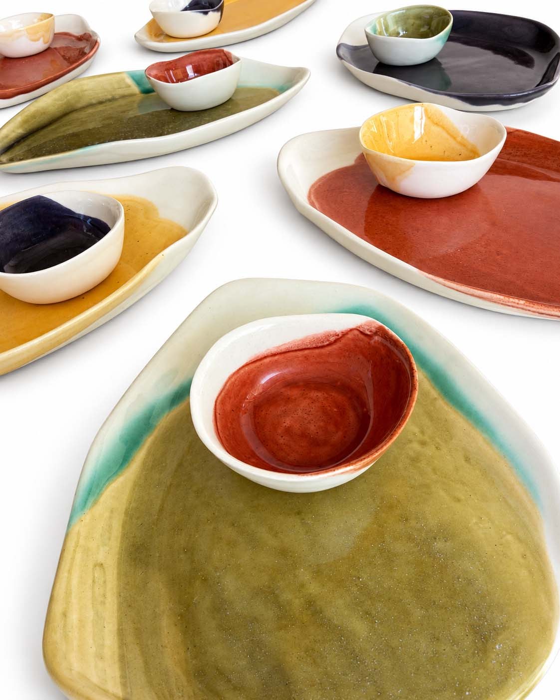 Soil to Soul porcelain platter with dip bowl in autumn glazes