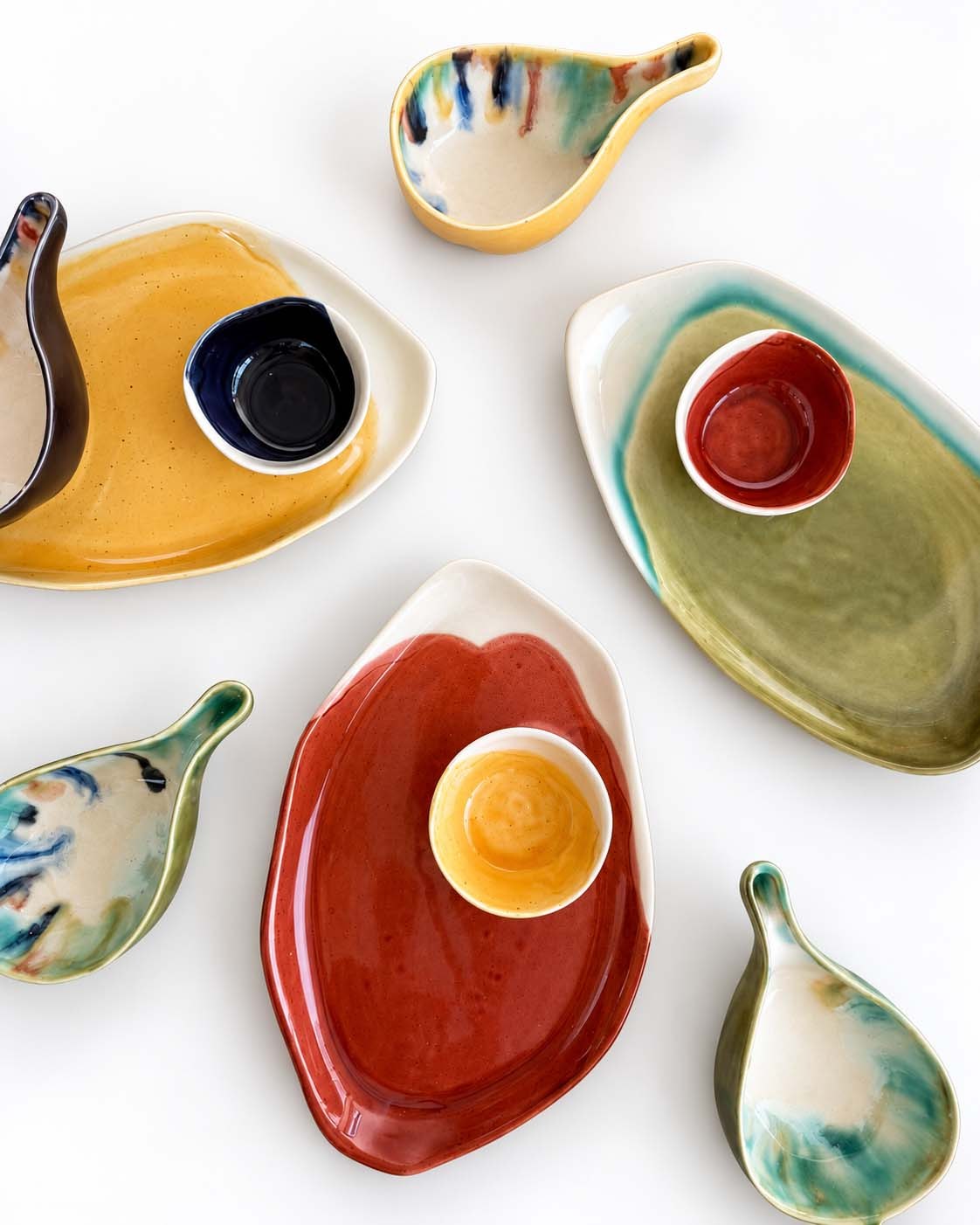 Soil to Soul porcelain platter with dip bowl in autumn glazes