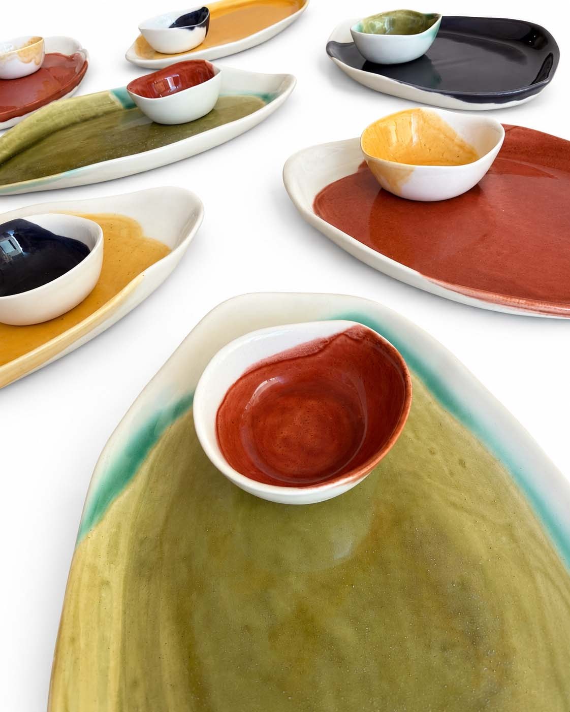 Soil to Soul porcelain platter with dip bowl in autumn glazes