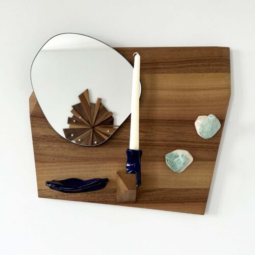 walnut wood and porcelain mirror