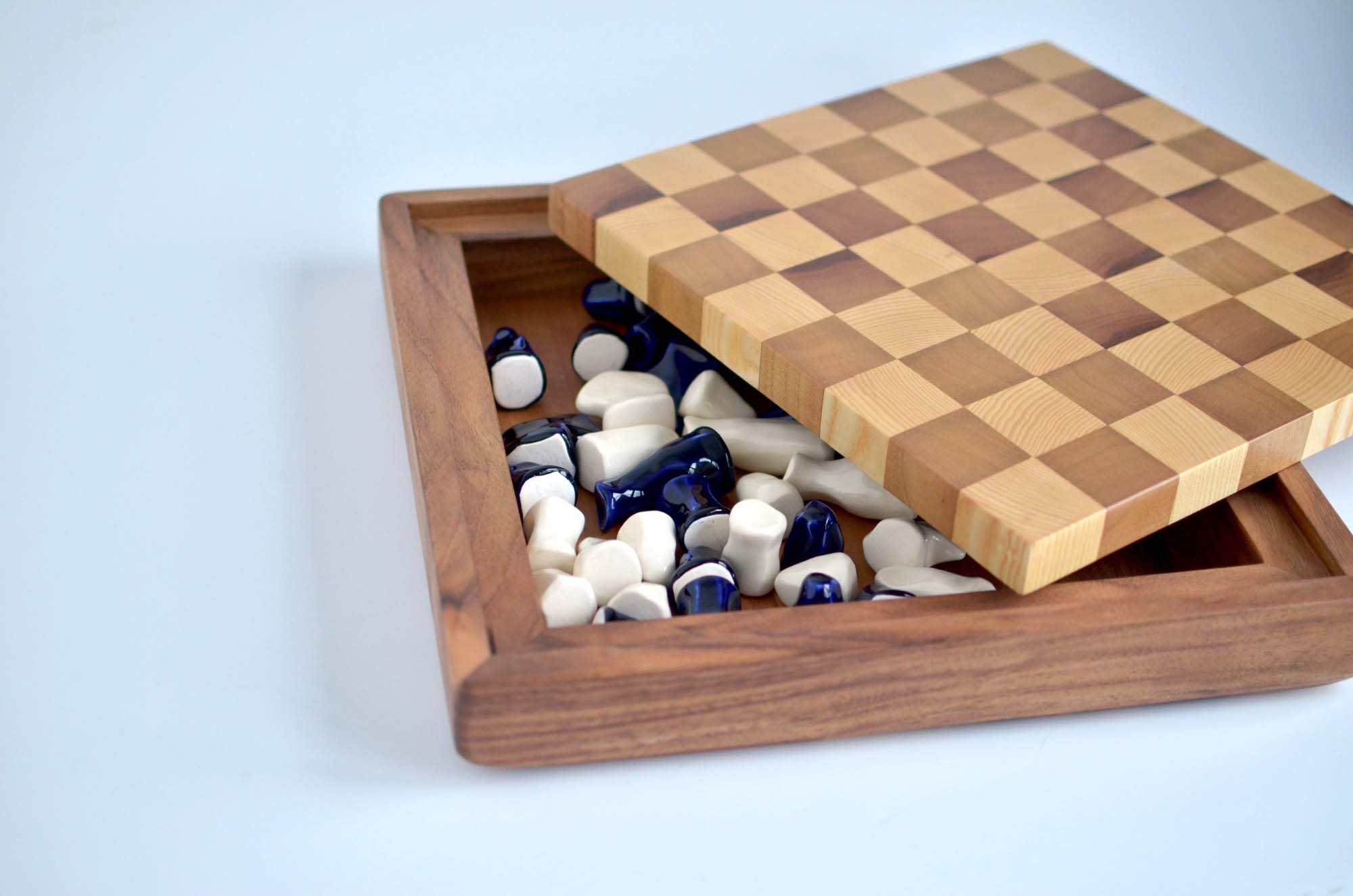 wooden chess box porcelain figurines