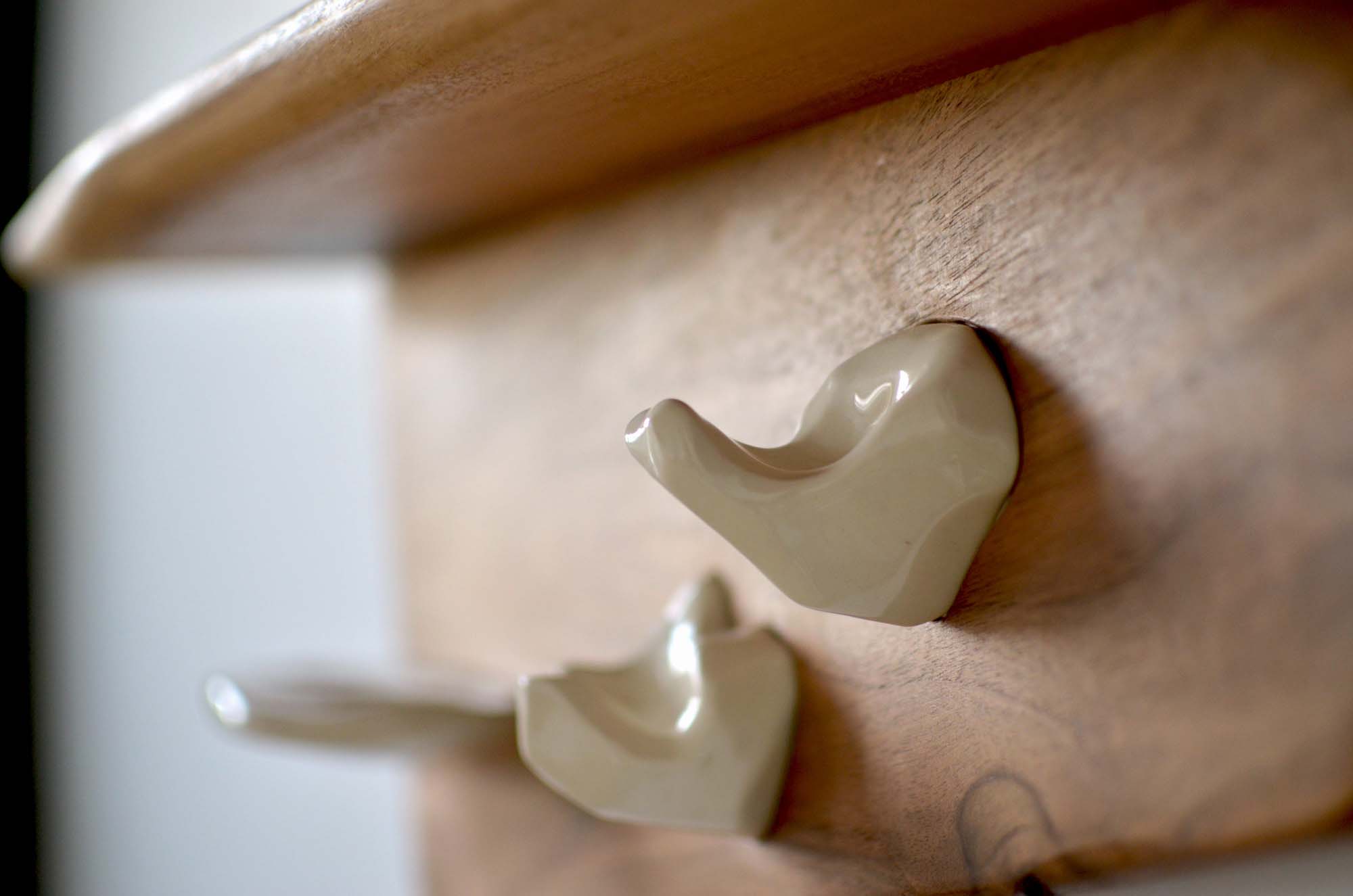 walnut wood and porcelain hanger