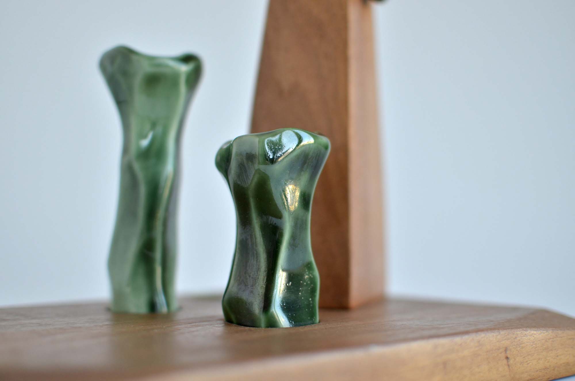 walnut wood and porcelain candle holder