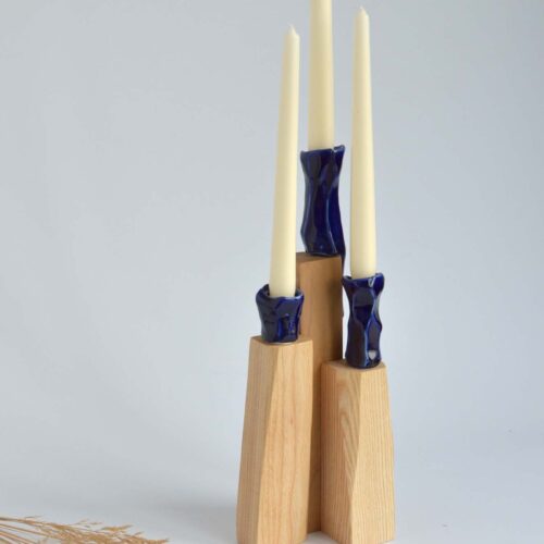 ash wood and porcelain candle holder