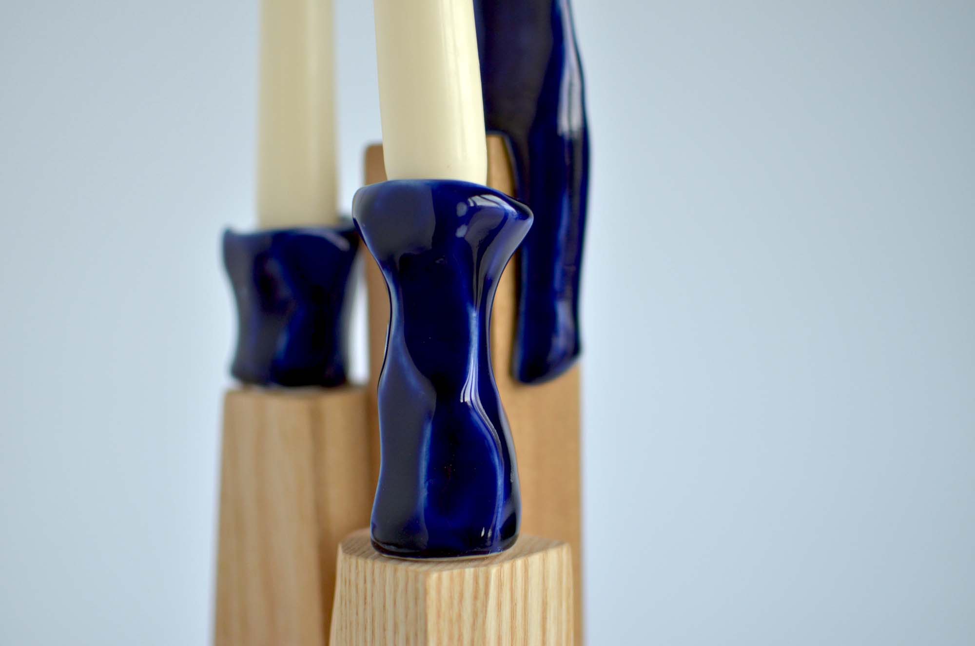 ash wood and porcelain candle holder