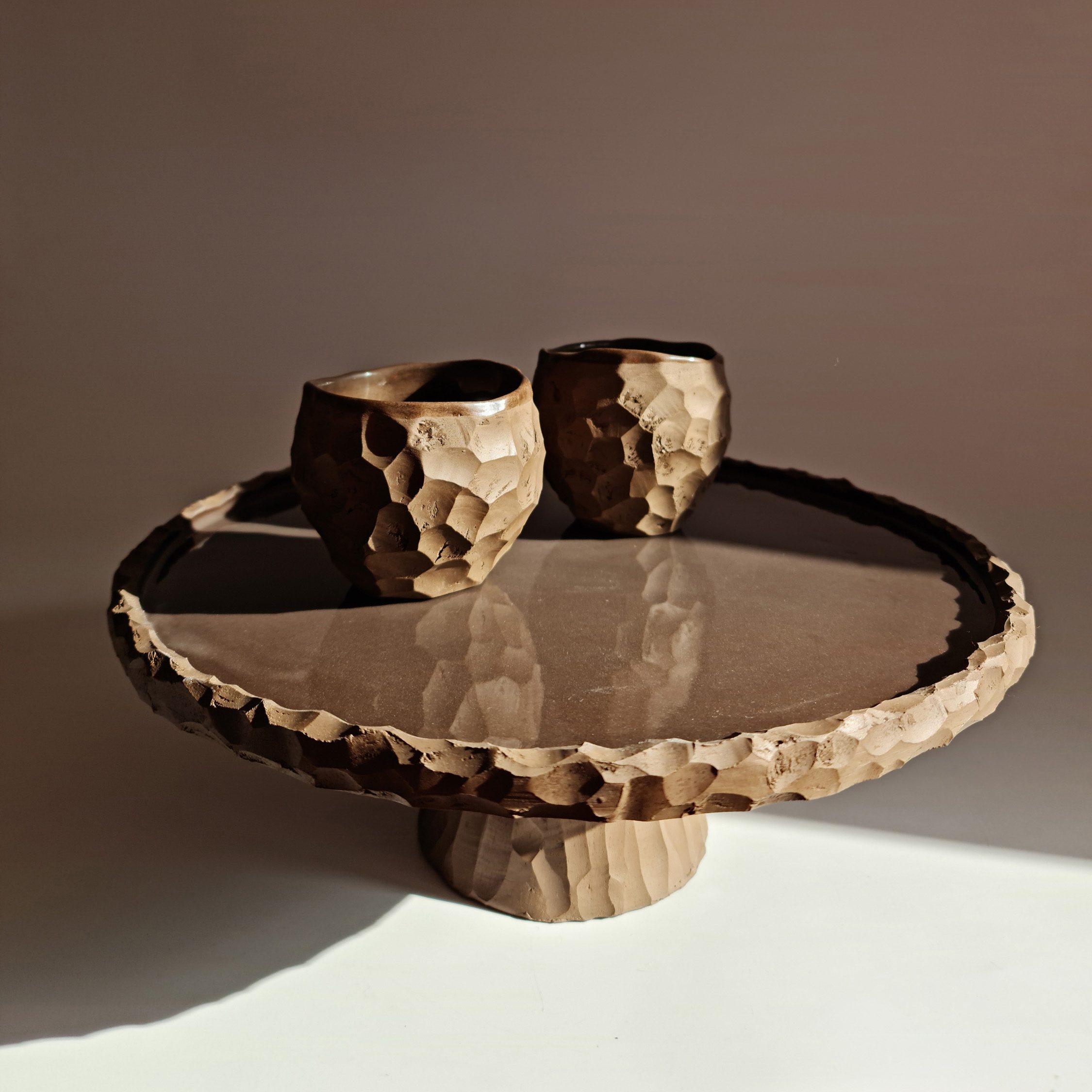 cake stand and cups chocolate