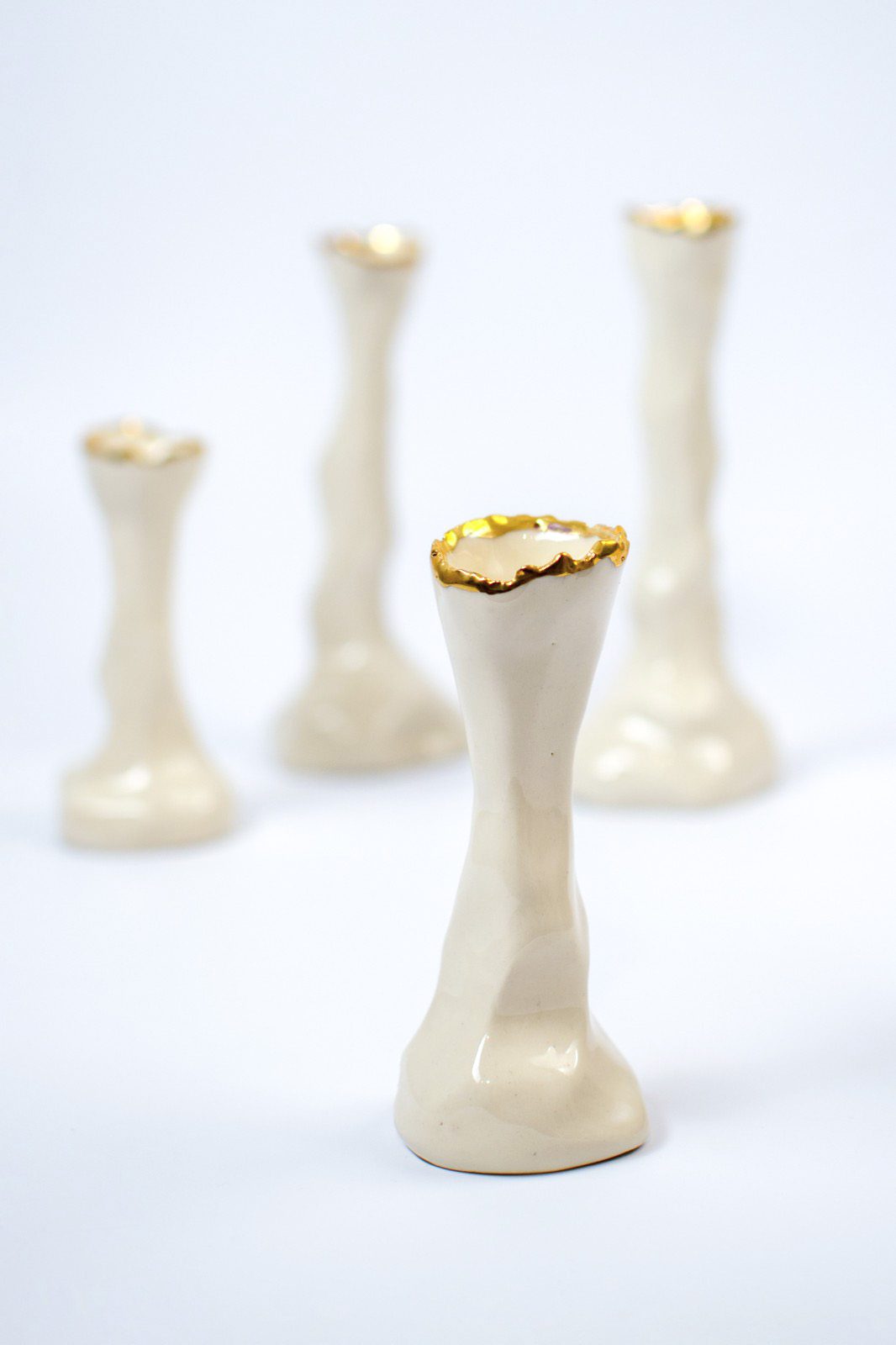 porcelain candle holder handmade with gold