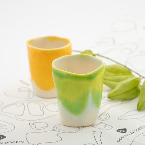 set of 2 faceted coffee cups