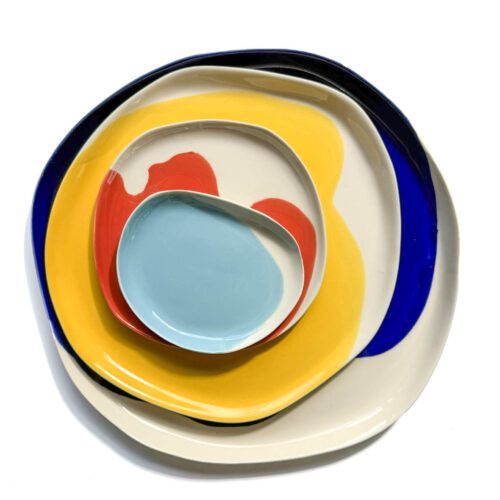 colorful porcelain set, 4 plates
