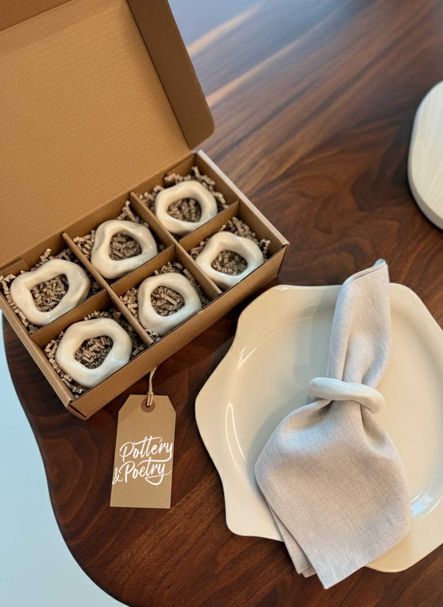 napkin rings in a box and on a plate