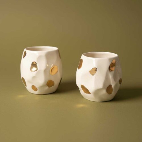 2 porcelain cups set, white with gold details